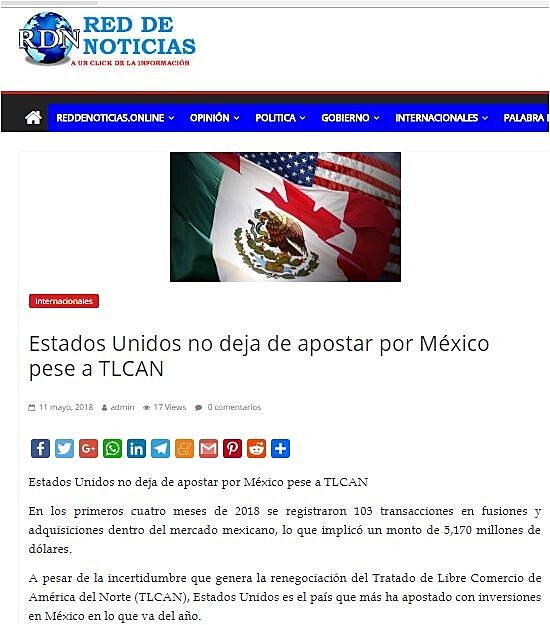 Estados Unidos no deja de apostar por Mxico pese a TLCAN